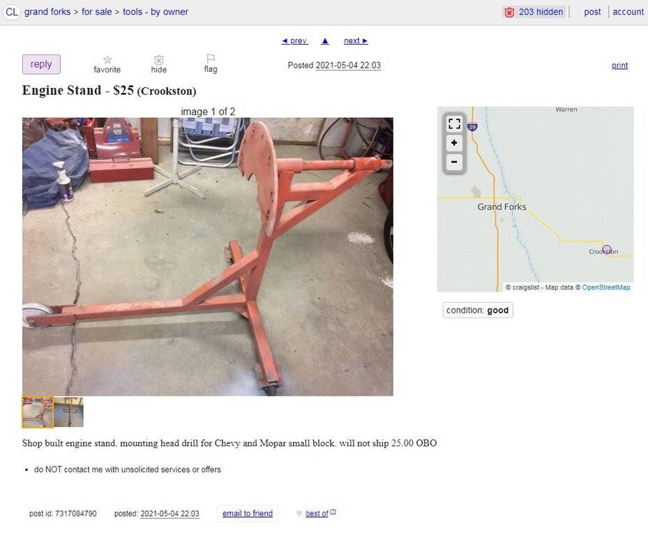 05-09-21.Engine Stand - $25 (Crookston).grandforks.craigslist.org.jpg