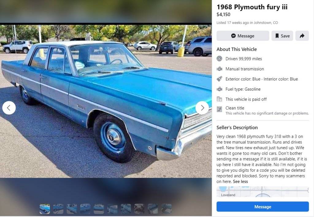 07-01-23.1968 Plymouth Fury III 4dr 318 3spd $4,150 Johnstown CO - Facebook Marketplace.jpg