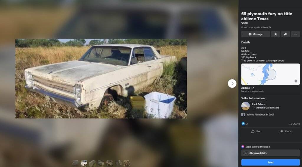 07-04-21.1968 Plymouth Fury III 2dr HT 383 NO TITLE Abilene Texas $400.www.facebook.com2.jpg