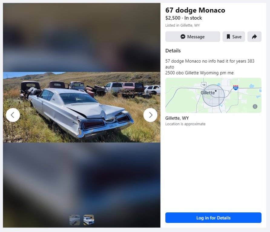 NOT MINE 1967 Dodge Polara 500 for sale in gillette WY. Facebook