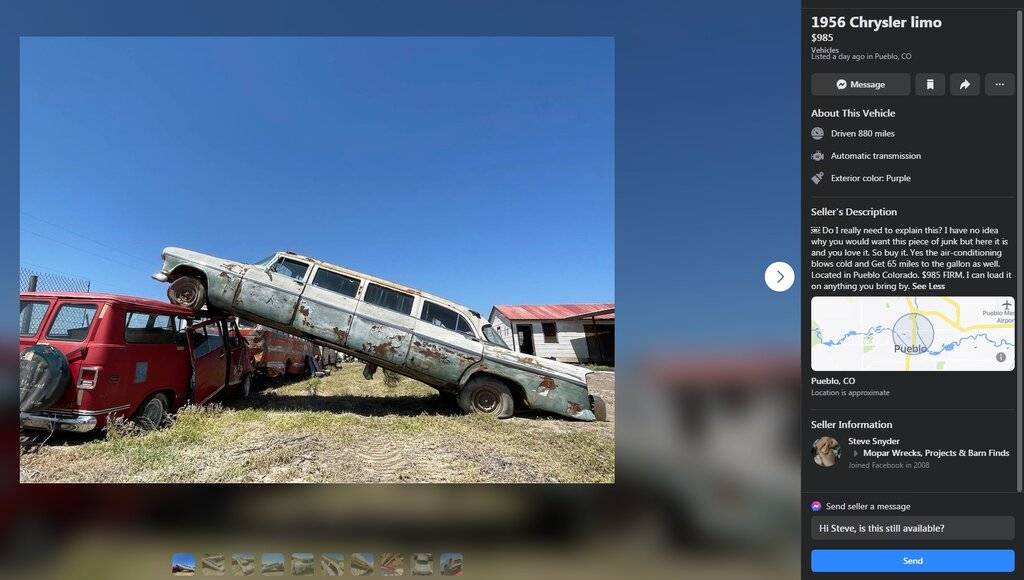 1956 Chrysler limo $985 Listed a day ago in Pueblo CO.www.facebook.com.jpg