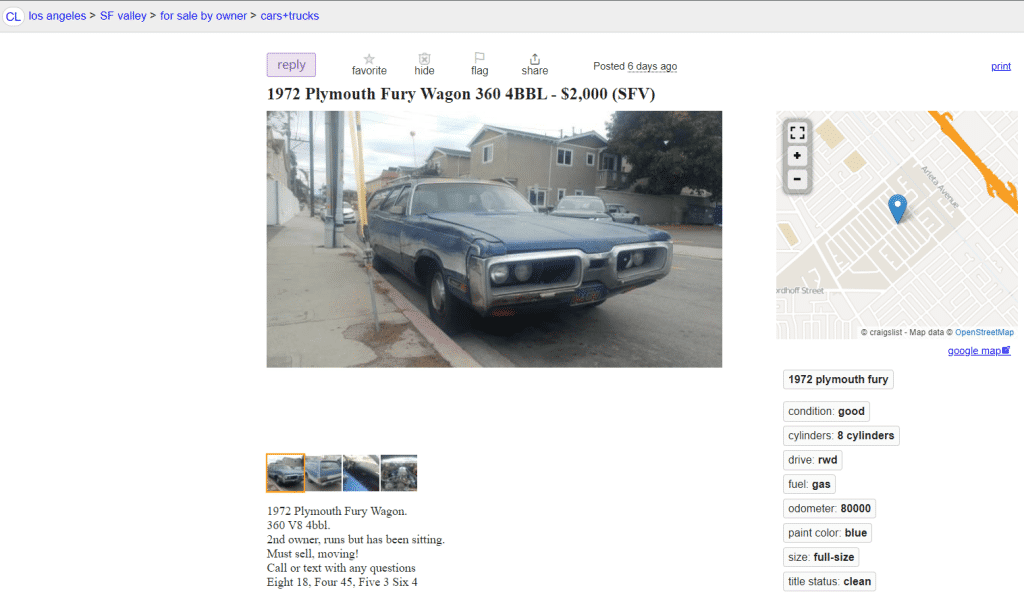 1972 plymouth fury for sale by owner - Panorama City, CA - craigslist.png