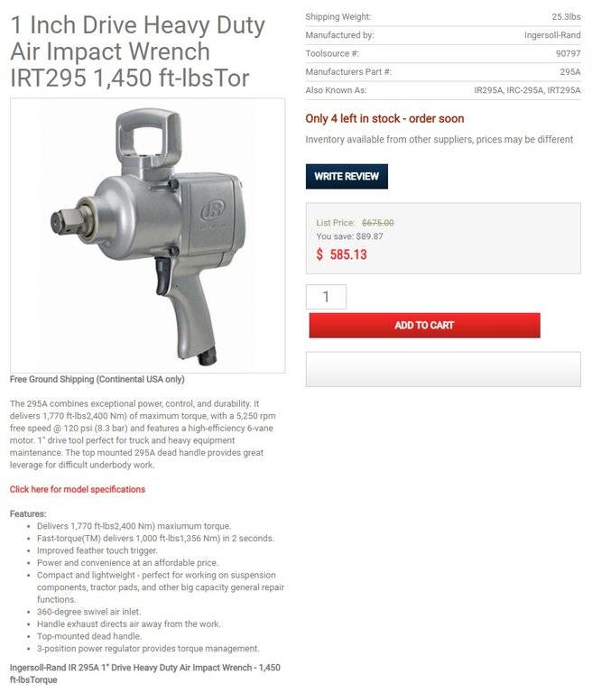 Ingersoll-Rand IR 295A 1 In Dr HD Air Impact Wrench Torque.www.toolsource.com.jpg