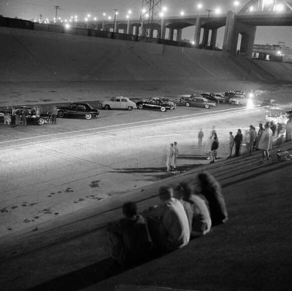 L.A. river drag racing in the 1950s under the old 6th St Bridge.jpg