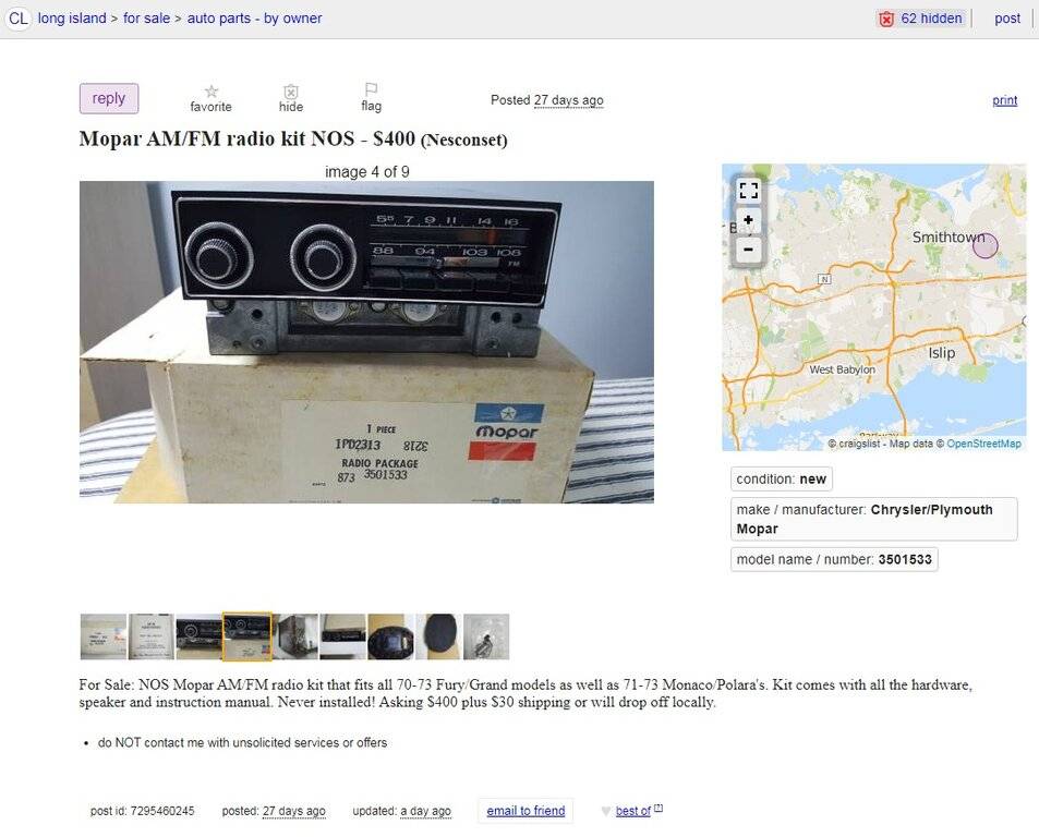 Mopar AM-FM radio kit NOS - $400 (Nesconset).longisland.craigslist.org.jpg